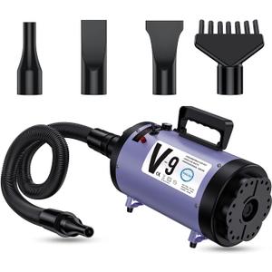 Professional Dog Grooming Dryer with Heater, 5.2HP High-Power Dog Blower, Variable Speed Adjustable, Low Noise Pet Hair Dryer for All Breeds(Purple)