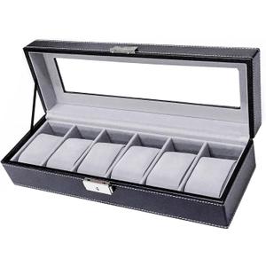 Watch Case Watch Box for Men - Watch Cases Display Holder Organizer Stand Storage Multi Boxes 6 Slot Small Leather Personalized Multiple Watch Container with Lock for Women,PU Watch Holders,Black