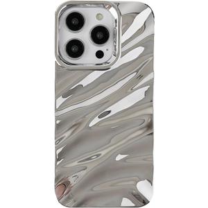 Caseative for iPhone 15 Pro Case,Water Ripple Pattern Curly Wave Shape Soft Phone Case (Silver)