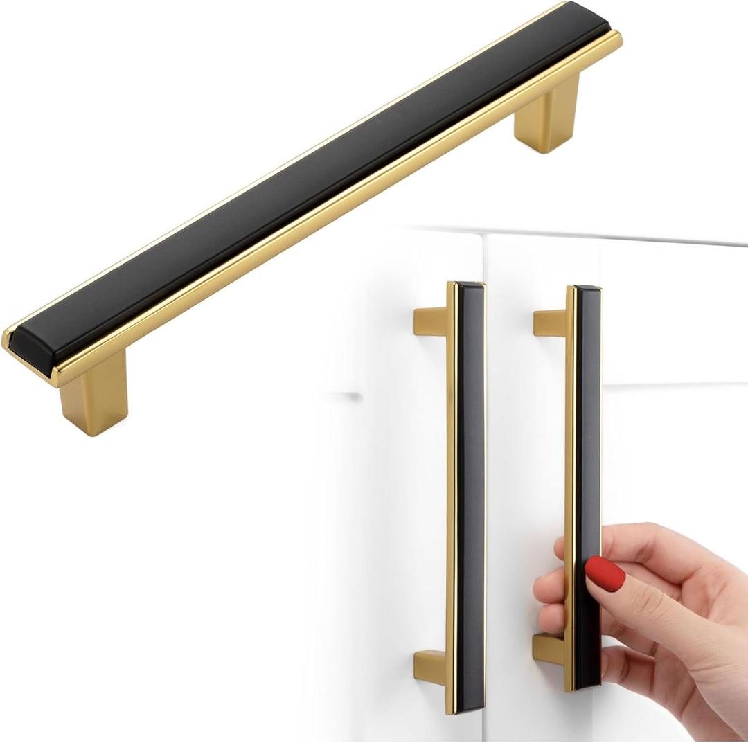 Black and Gold Cabinet Pulls Matte Black and Gold Kitchen Cabinet Handles, 5 Pack 5 Inch, 2281 Two Tone Hardware for Cabinets Drawers Bedroom Dresser Cupboard Bathroom Vanity