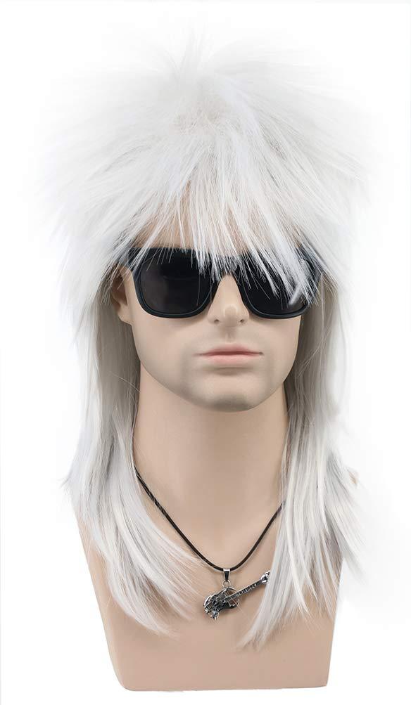 VGbeaty Men and Women Long Straight Silver Wig 70s 80s Rocker Punk Rock Disco Mullet Wig (Silver) (Sliver)