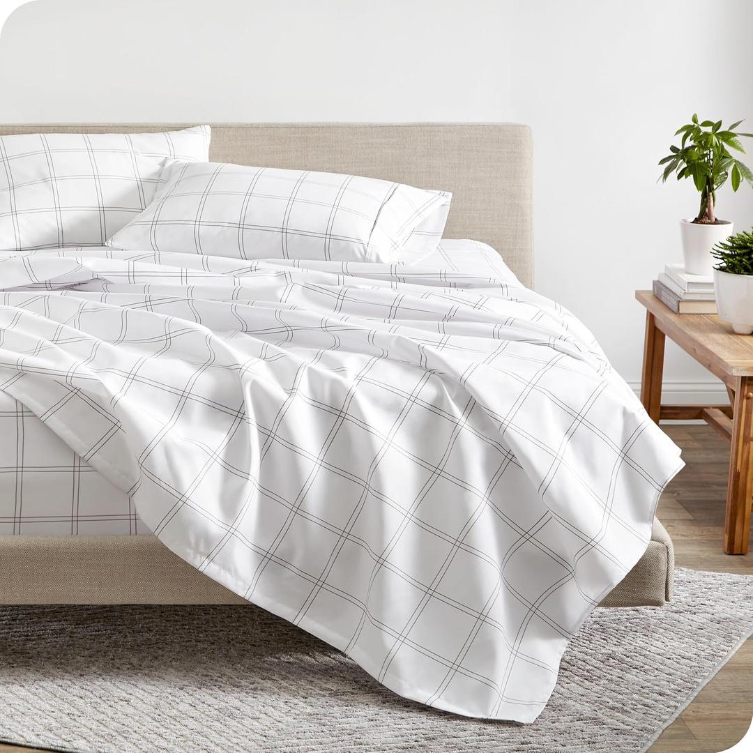 Bare Home Queen Sheet Set - Luxury 1800 Ultra-Soft Microfiber Bed Sheets - Double Brushed - Deep Pockets - Easy Fit - 4 Piece Set - Bed Sheets (Queen, Modern Plaid - White/Grey)