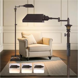 Scenekoy Adjustable Height Smart LED Floor Lamp for Living Room Bedroom, Remote Control Traditional 350 Swing Arm Standing Lamp with Swivel Metal Shade, Decor for Reading House Home Office