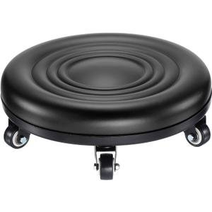 PATIKIL Low Rolling Stool Chair - PU Leather Universal Wheel Seat for Home Office Fitness - Round Roller Stool (Black)