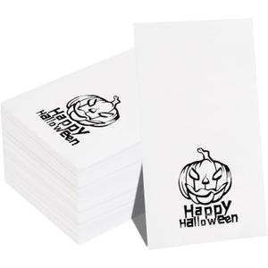 Nervure 100PCS Halloween Paper Napkins - White Disposable Napkins with Black Pumpkin - Paper Hand Towels Decorative Dessert Dinner Hand Napkin for Halloween Party Home Kitchen Bathroom
