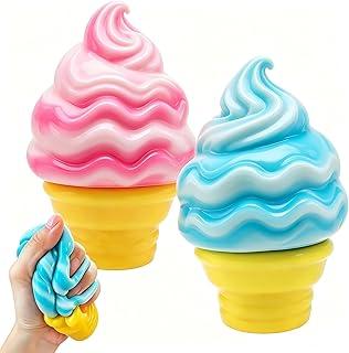 2pcs Ice Cream Squishy, Ice Cream Cone Squishies, Slow Rising Stress Relief Squishy, Summer Toy ( Blue+Pink )
