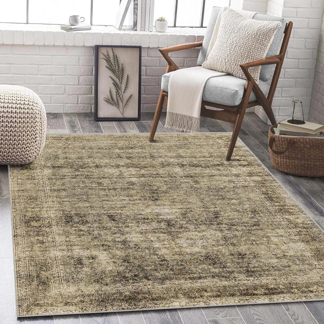 4x6 Rrug for Living Room and Bedroom-Washable Non-Slip Indoor Area Rug-Brown Carpet for Office