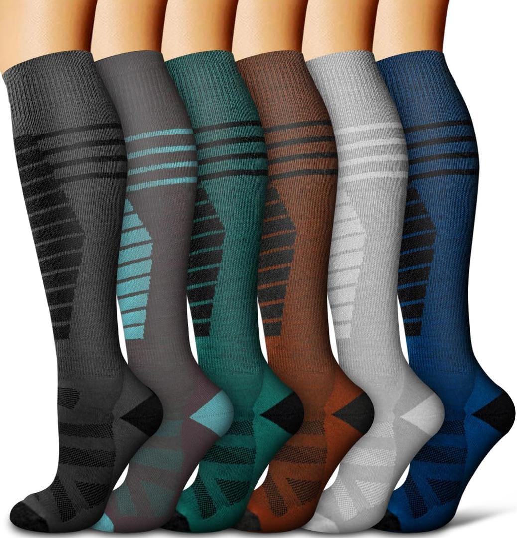 Copper Compression Socks for Women and Men(6 Pairs)-Best Support for Running, Athletic, Nursing, Travel (Large-XLarge, 09a Gray/Gray/Green/Brown/Gray/Blue)