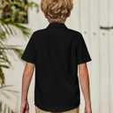 Arshiner Boys Short Sleeve Dress Shirts Solid Button Down Shirts Summer Formal Uniform Shirt with Pocket (Black) Size 100 (4-5T)
