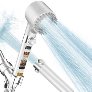 PWERAN Filtered Shower Head with Handheld, High Pressure 3 Spray Mode Showerhead with 18 Stage Water Softener Filters for Hard Water - Handheld Shower Head-Remove Chlorine-White