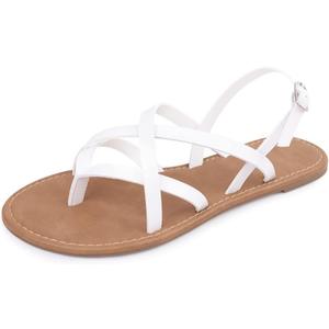 Huayuanwell Women's Gladiator Flat Sandals Fisherman Strappy Sandals Ankle Strap Sandals (White)