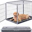 ZOMISIA Collapsible Dog Crate for Large Dogs - 42 inch Escape Proof Metal Dog Kennel with Double Door, Easy Assembly Foldable Dog Cage with Removable Tray, Indoor Outdoor Use, Silver Gray