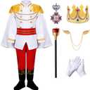 RuuYiicoco Boys Prince Charming Costume Cosplay Dress-Up Medieval Royal King Outfits for Kids (Red, 9-10 Years)