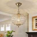 12" Globe Crystal Chandelier, Farmhouse Round Gold Crystal Pendant Light 1-Light Antique Foyer Chandelier for Dining Room Living Room Hallway Entryway, 12"W x 13"H