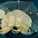 Cizoe Tea Party Fascinator Hats for Womens 50s Headwear with Veil Flower Cocktail Wedding Church Derby Hat (05-champagne/Silver/Sinamay)