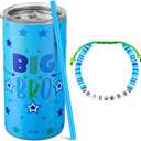 Maxcheck 2 Pcs Big Brother Gift 12 oz Big Brother Cup Stainless Steel Mug Blue Vacuum Insulated with Leak Proof Lid and Straw Bracelet for Little Boy Xmas Gifts