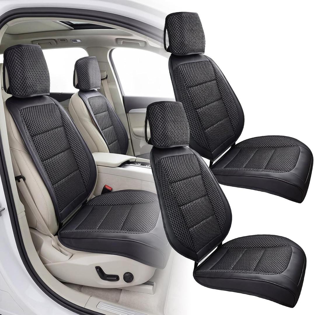 2 Set Cooling Seat Covers for Cars Summer 3D Air Mesh Breathable Leather Seat Protectors Universal Non Slip Cushion for Car Truck SUV, Black