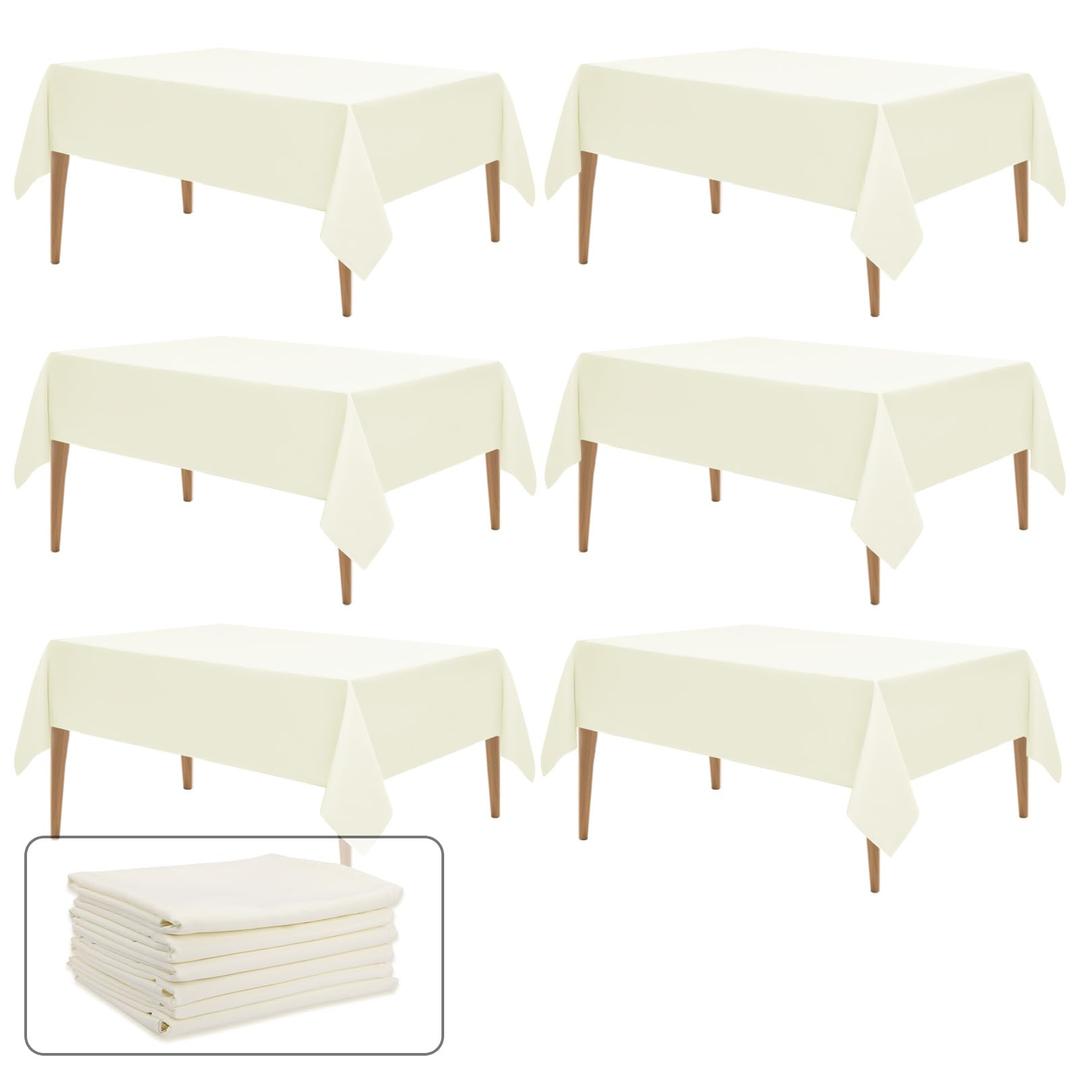 WIGENIUS 6 Pack Ivory Table Cloth Rectangle Tablecloths 60X102 Inch,Polyester Table Cloth for 6 Foot Rectangle Tables,Wrinkle Resistant Washable Fabric Table Covers for Party,Wedding Banquet