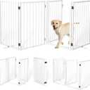 Metal Freestanding Dog Gates with Door for Outdoor Indoor, 80'' Extra Wide 24'' Tall Free Standing Dog Gate for Doorways, Large Openings, Deck, Yard, Porch, Foldable Safety Pet Fence, (White,4 Panels)
