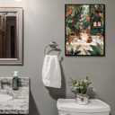 2Pcs Funny Animal Bathroom Wall Art Cat and Dog Taking a Bath Canvas Posters Prints Bohemian Green Plants and Flowers Picture for Bathroom, Toilet Bedroom Wall Decoration Unframed (16x24Poster, Colorful)