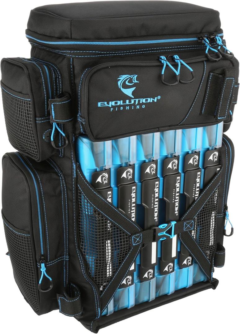 Evolution Fishing Drift Series Tackle Backpack, Outdoor Rucksack w/ 6 Fishing Tackle Trays, Heavy Duty, 3700
