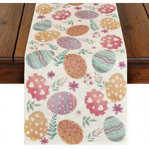 Happy Easter Table Runner 13x72 Inch, Cute Carrot & Bunny Rabbit Spring Decor, Washable Dining Room Kitchen Table Decoration for Home Indoor Outdoor Farmhouse Party Supplies(Easter Egg)