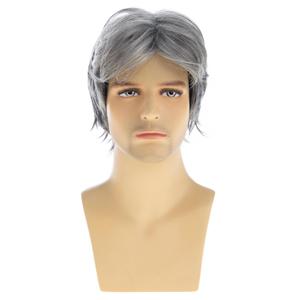 RicHyun Mens Short Wavy Grey Wig Synthetic Layered Cosplay Costume Party Wigs