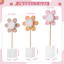 Chunful 3 Pcs Daisy Nursery Shelf Decor Boho Daisy Table Centerpieces Wooden Flower Nursery Decor Bohemian Style Standing Tabletop Decoration for Home Bedroom Bookshelf Party Gift(Pink)