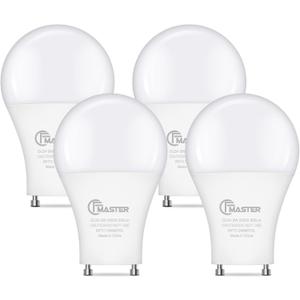 GU24 LED Llight Bulb, 3000K Warm White, 9W(100W Equivalent), 800 Lumens, A19 Shape GU24 LED Bulbs, Twist and Lock GU24 Pin Base with Two Prongs, Non-Dimmable(4-Pack)