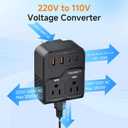 2000W Voltage Converter US to Europe, 220V to 110V Converter for Hair Dryer, 7-in-1 European Travel Plug Adapter with 3AC/2USB-A/2USB-C (PD20W), Travel Essentials (Black) (Black)