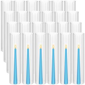 Hurricane Candle Holder Sleeve, Cylinder Candle Holders for Pillar Candles, D:3" H:16" Clear Ribbed Glass Candle Holder Set of 12 Open Ended Candle Shade for Centerpieces Wedding Table Decorations