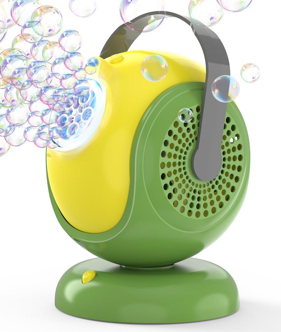 Bubble Machine, Automatic Bubbles Blower, 360 Rotation, 75 Adjustment, LED Light, with Handle - Bubble Toys for Kids, Toddlers - Gifts for Boys, Halloween, Outdoor, Birthday, Party Use