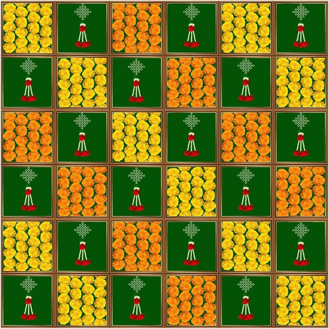SATVIK 8x5ft. Fabric Backdrop for Pooja Pujan Dcor Marigold Garland Dcors Photo Traditional Puja Cloth Backdrop Mehndi Haldi Festival Flower Tulle Curtain Wedding Bridal Baby Shower Wall Banner