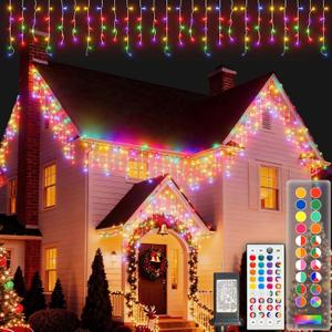 LitHome 38FT Color Changing Icicle Lights for Outside, 35 Colors Christmas Icicle Lights Outdoor with Remote Plug in, RGB Icicle Christmas Light Indoor Connectable for Holiday Roof Home Decor (RGB (Red, Green, Blue))