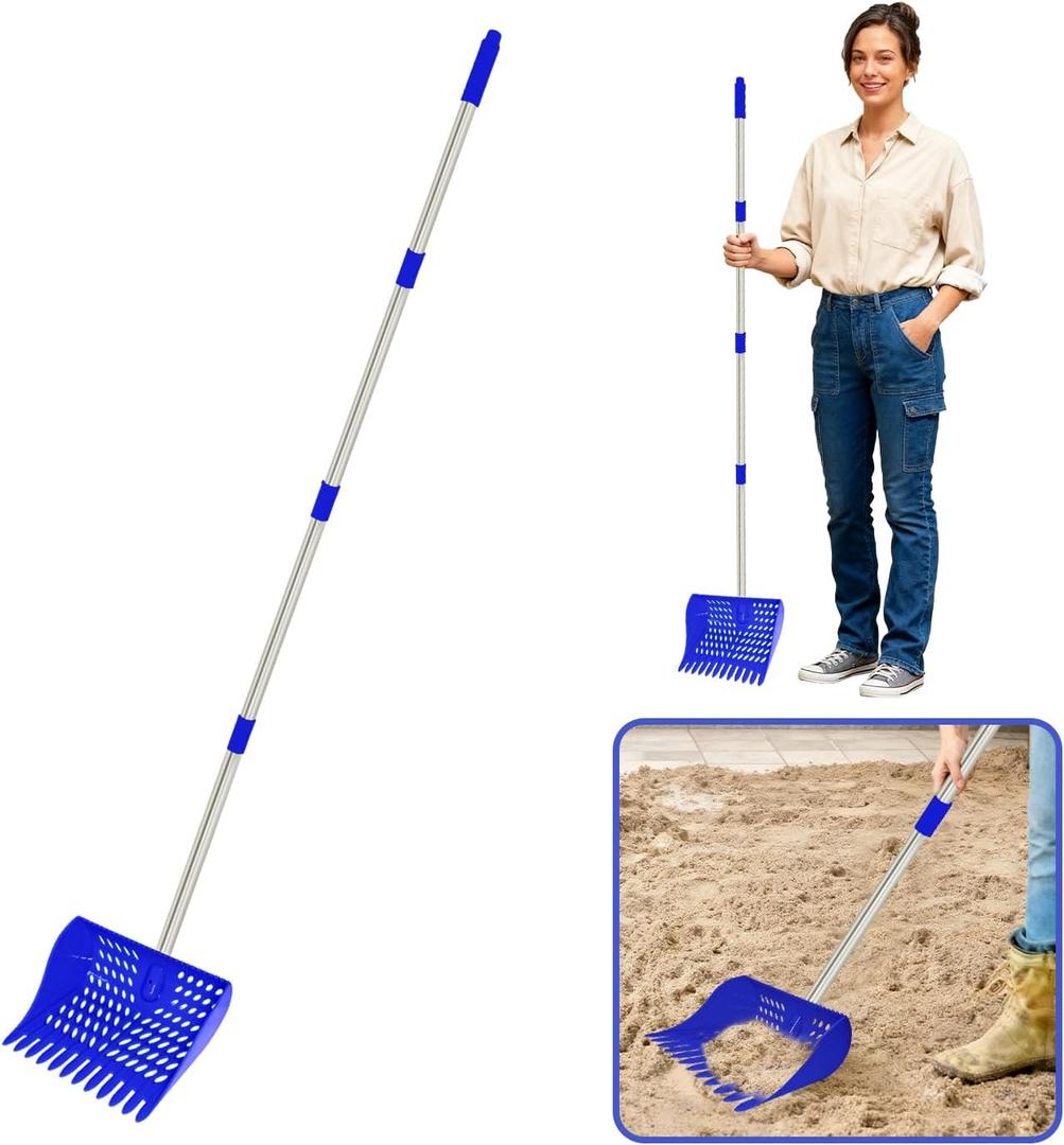 4-in-1 Chicken Manure Scoop, Coop Cleaner Tool for Scoop Sift Rake Level, Lightweight Durable for Chicken Coop Cleaning, Sand Sifting, Poultry Farming & Waste Management (Single Unit, Blue)