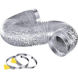 Heavy Duty 4"Flexible Dryer Vent Exhaust Duct Hose 16 Feet Long, Extra Thick(6-ply) Aluminum Foil HVAC Ducting Kit with 2 Key Hose Clamps