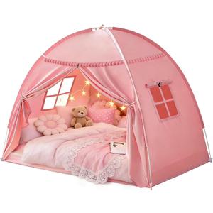 Bed Tent Twin Size for Girls & Boys - Indoor Privacy Toddler Sleeping Teepee with Blackout Design, Breathable Portable Bed Tent for Drafty Rooms, Cottage Floor Camping (Twin Pink)