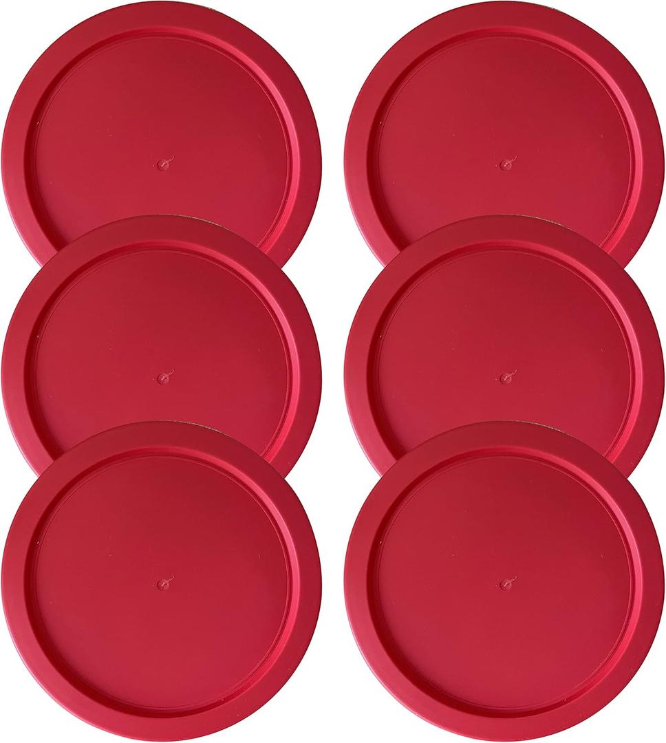Replacement Lids fits Pyrex 4-Cup Glass Food Storage Container Bowls, 6-Inch Plastic Round Lids Covers for Pyrex 7201-PC, Airtight & Leakproof (6-Pack, Red)