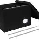 Portable File Organizer Box with Lid, Filing Box with Handle, Multi-Label Slots, Perfect for Office/Home/Decor (Black)