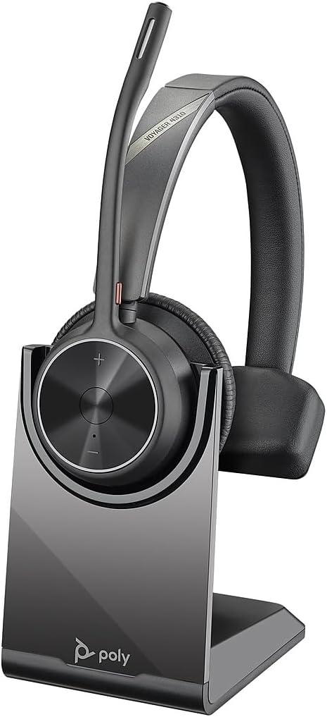 Poly - Voyager 4310 UC Wireless Headset + Charge Stand (Plantronics) - Single-Ear Headset w/Mic - Connect to PC/Mac via USB-A Bluetooth Adapter, Cell Phone via Bluetooth -Works with Teams, Zoom &More