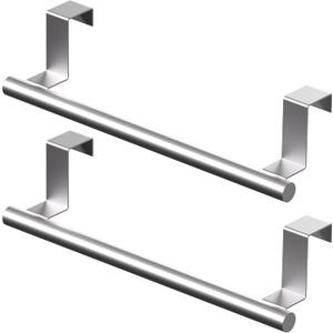 Over Cabinet Towel Bar 9", Kitchen Towel Rack Over Cabinet Door, Stainless Steel Cabinet Door Towel Holder, Dish Towel Holder for Cabinet Door, Silver, 2 Pack