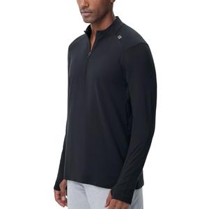 THE GYM PEOPLE Men's Half-Zip Long Sleeve Golf Shirts Soft Lightweight Warm Workout Pullover Sweatshirts with Thumb Hole, Black, Size XL