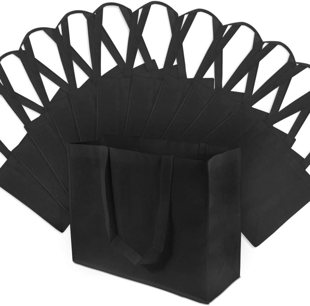 Large Tote Bags - 12 Pack Large Black Reusable Gift Bags, Shopping Bags with Handles in Bulk, Grocery Bags, Durable Fabric Tote Bags, Merchandise Bags, Foldable, Strong Large Tote Bags - 12 Pack Large Black Reusable Gift Bags, Shopping Bags with Handles in Bulk, Grocery Bags, Durable Fabric Tote Bags, Merchandise Bags, Foldable, Strong