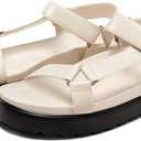 Coutgo Womens Platform Sandals Comfortable Arch Support Footbed Adjustable Ankle Strap Summer Beach Flat Sandals (Beige)