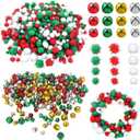 AceOrbit Christmas DIY Crafts Kits 900 Pcs Christmas Pom Poms and 200 Pcs Jingle Bells for Crafts for DIY Green Red Yellow and White Glitter Fluffy Balls Bells for Xmas Craft Decor for Home Office