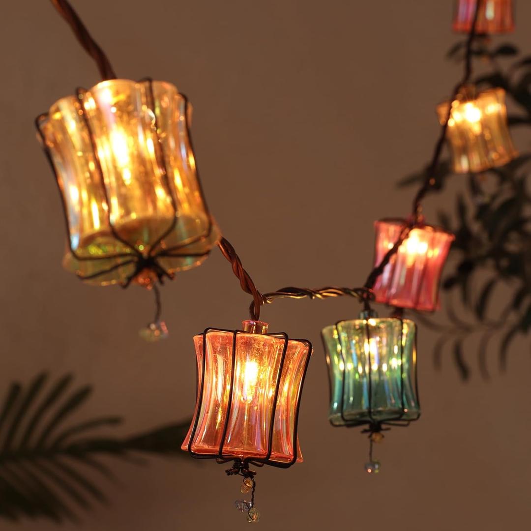 Outdoor String Lights Plug in with 10 Incandescent Bulbs, Multicolor Patio Lights Connectable Weatherproof Decorative Lantern String Lights for Gazebo Porch Bedroom Cottagecore Decor