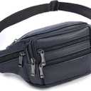 Leather Fanny Pack for Women and Men, Water-Resistant Waist Bag with Genuine Cowhide, Adjustable Leather Belt Bag with Easy Zipper, Multiple Compartments, Large Capacity