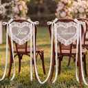 Breling Lace Just Married Wedding Chairs Covers, 2 Set of Just Married Chair Signs with Ribbon Decor, Vintage Elegant Heart Sheer Lace Sweetheart Table Seating Decor for Wedding Reception Ceremony
