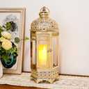 TRIROCKS Moroccan Candle Lantern16'' Gold Hexagonal Candle Holder with Tempered Glass Decorative Indoor Outdoor Ramadan Lantern for Living Room Garden Yard Patio Parties Events (Gold)