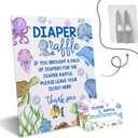 Under the Sea Diaper Raffle Tickets with Sign - Ocean Animals Baby Shower Game Card Set-1 Sign and 50 Tickets For Baby Shower Party Supplies - F02